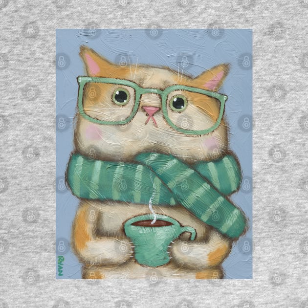 Kitty With A Cup of Coffee by KilkennyCat Art